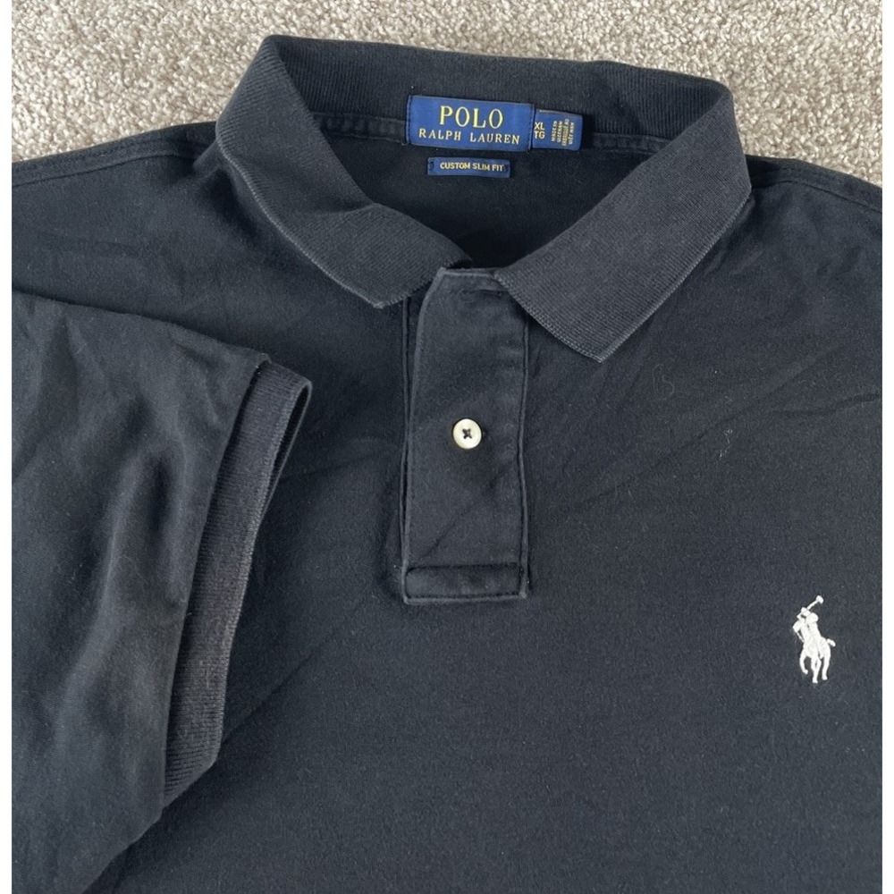 Polo Ralph Lauren Solid Black Polo Shirt Mens XL "Slim Fit" Cotton White Pony